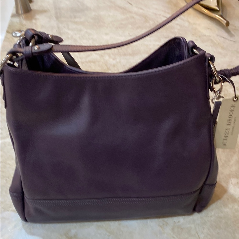 NEW Audrey Brooke Purple Shoulder Bag with Smooth Leather
